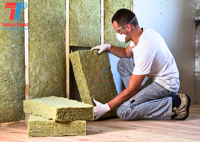 thi công lắp vách lõi bông khoáng rockwool