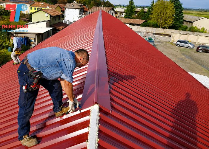 thi công tôn úp nóc phụ kiện mái tôn